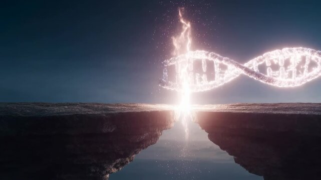 Dna helix lightning gap science evolution power energy concept future glowing strand bridge connection fantasy night