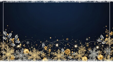 Christmas-themed background with snowflakes, holly leaves, and glowing lights.