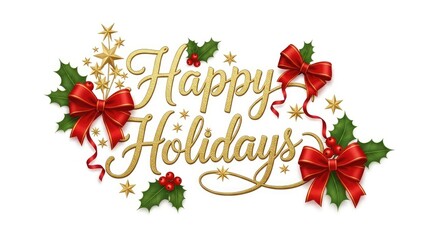 Christmas decorations with red bows and holly leaves on a white background.