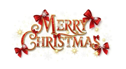 Christmas-themed text with red bows and snowflakes on a white background.