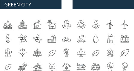Sustainable energy, eco icons, set for renewable green technology and environmental design