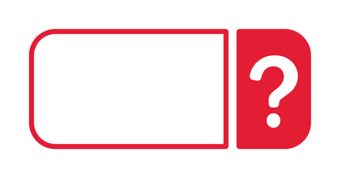 Red frame with white question mark on red background.