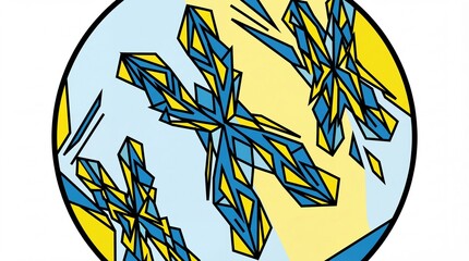 Vibrant blue and yellow crystal formations in a circle