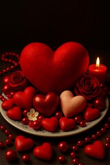 Romantic Heart Arrangement With Roses and Candle &ndash; Love and Valentine Concept