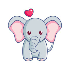 Obraz premium Cute baby elephant with heart cartoon vector illustration adorable animal drawing design kawaii art