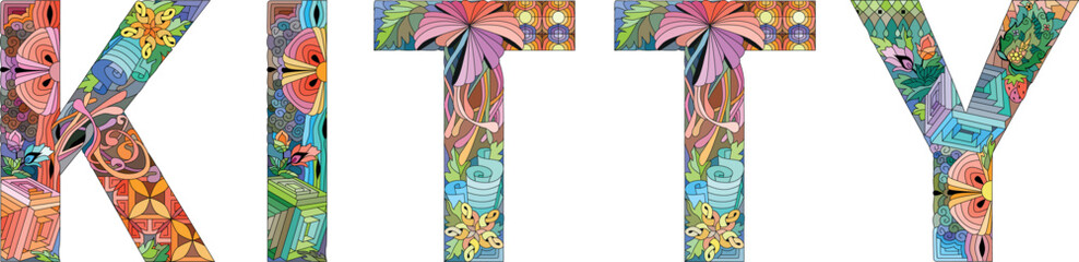 Word KITTY. Vector zentangle object for decoration