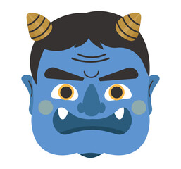 怖い青鬼のお面。青鬼の顔。節分の鬼。