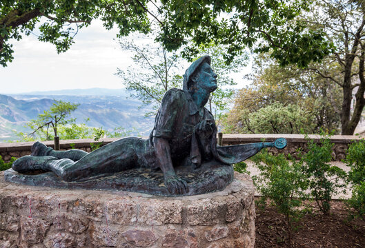 Montserrat, Spain - May 25, 2015: Monument to Catalan requetes near Santa Maria de Montserrat Abbey in Montserrat mountain range near Barcelona city