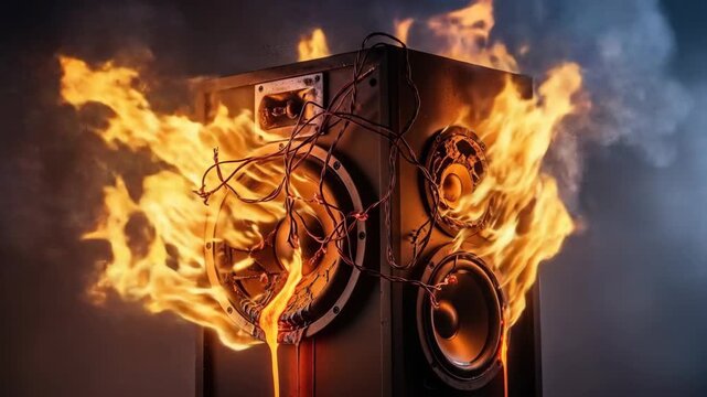 Burning Speaker - A Fiery Audio Catastrophe in Vivid Detail.