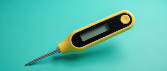 Digital thermometer kitchen tool cooking accessory temperature measurement yellow design modern style precision instrument culinary gadget