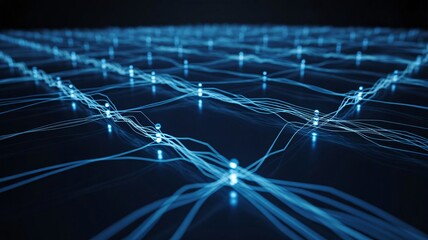 Interconnected Blue Nodes with Flowing Digital Data Lines