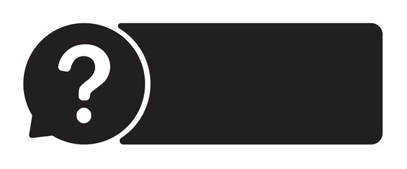 Question mark icon with text bubble in black and white design.