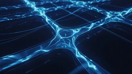 Glowing Blue Grid of Interconnected Digital Nodes