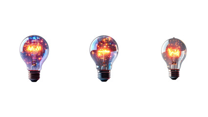 Glowing Lightbulb with Digital Circuit Pattern, Isolated on White