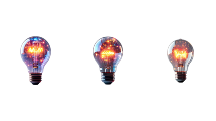 Glowing Lightbulb with Digital Circuit Pattern, Isolated on White