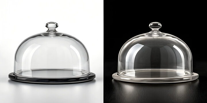 Transparent PNG illustration of a glass bell jar on a pedestal. Isolated realistic protective cloche dome mockup for product display and exhibition.