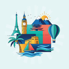 Famous Landmarks and Travel Destinations Collage.