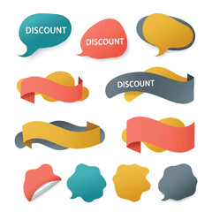 Collection of discount sale tags and speech bubbles.