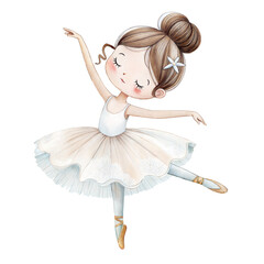 Naklejka premium Cute watercolor ballerina girl in light tutu graceful ballet illustration mockup