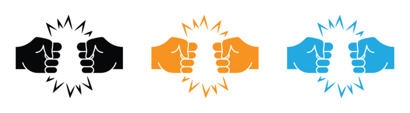 Fist bump sparks icon vector. Fight Logo. Confrontation war sign. Punch symbol. Fists colliding with lightning effects. 