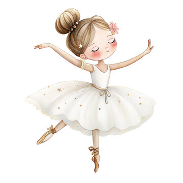 Cute watercolor ballerina girl in white tutu graceful dancing illustration mockup