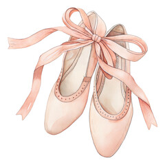 Watercolor ballet pointe shoes with ribbons delicate hand painted illustration mockup © ThemeRage