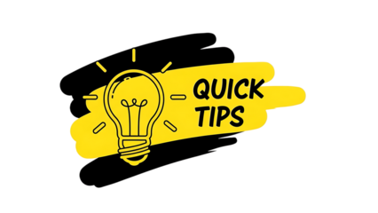 Bright idea lightbulb with quick tips on black background