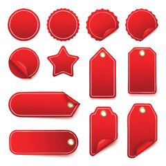 Collection of Red Blank Labels and Tags.