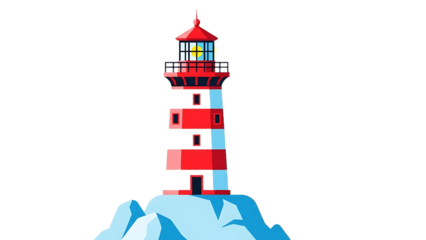 Vibrant lighthouse standing tall on rocky cliff with bright light beacon
