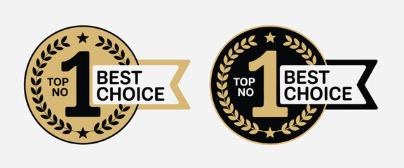 Number 1 best choice vector badges featuring luxury elegant black and gold labels with ribbons, perfect for icons, logos, signs, seals, symbols, stamps, stickers, and promotional vector illustrations.