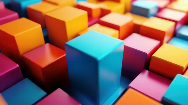 A close-up of colorful cubes with sharp edges and vibrant hues