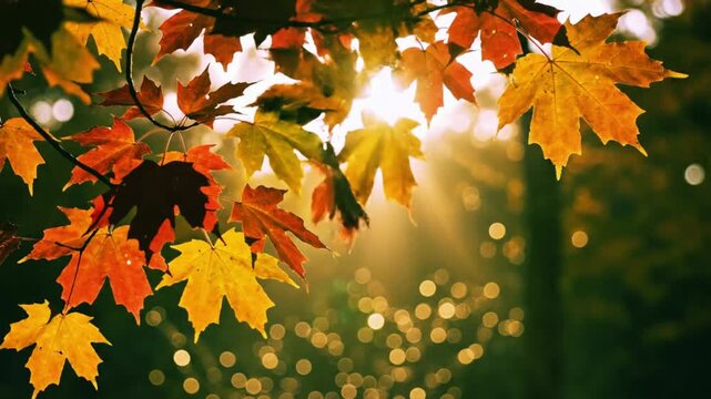 photorealistic, autumn leaves, colorful maple leaves, bokeh, warm lighting, detailed textures, cinematic, moody, highly detailed
