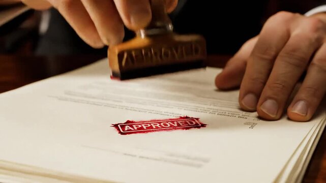 Hand stamping document with approved seal
