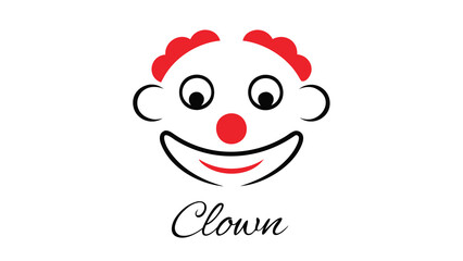 Friendly clown face with red hair and nose smiling