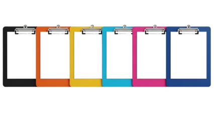 Colorful clipboard mockups for presentations and notes