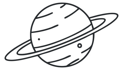 An outline illustration of a planet with rings in minimalist vector style, suitable for educational and astronomical projects