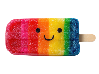Rainbow popsicle with happy face on stick candy sweet