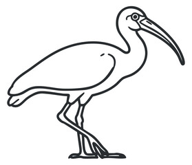 Fototapeta premium A minimalist outline illustration of a heron bird in black and white vector style, suitable for wildlife and nature projects