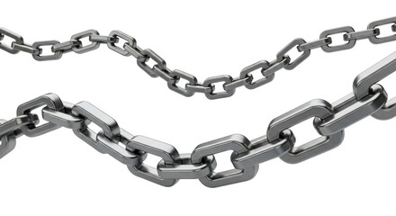 Obraz premium close-up of two floating sections of square chrome industrial chain with perfect specular highlights, against transparent background, concept of engineered elegance and boundaries