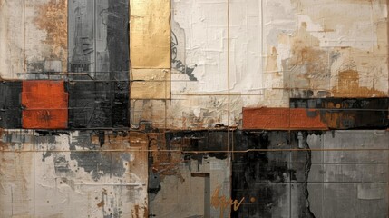 extured abstract painting textile patterns, heavy layered paint, stone-like surface, earthy browns and clay reds