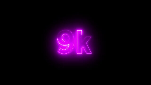 Glowing neon 9k sign on black background, vibrant pink illumination