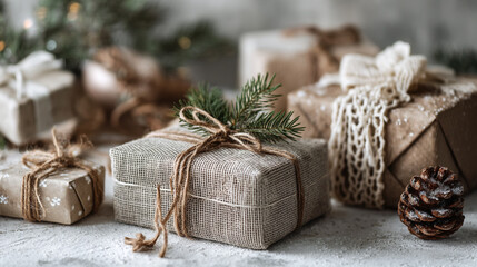A beautifully wrapped collection of Christmas gifts on a table