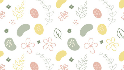 Vibrant Easter egg pattern with flowers and leaves on white background