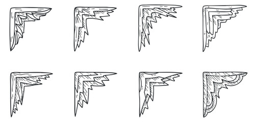 A set of decorative corner elements in hand-drawn outline style, perfect for vintage design projects and creative layouts
