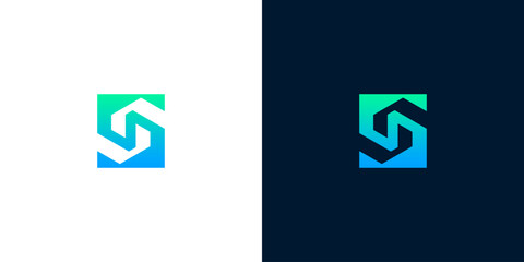 Dynamic and abstract letter S logo design with a modern geometric style, utilizing a vibrant blue and green gradient, symbolizing innovative connections, strategic growth, and digital transformation