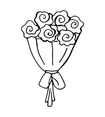 Hand drawn bouquet of flowers tied with ribbon romantic floral illustration