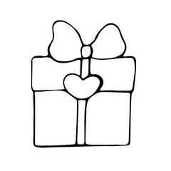 Gift box heart hand drawn present illustration for love holidays
