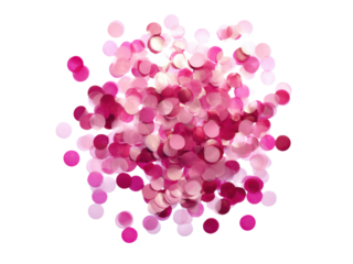 Vibrant pink circular confetti scattered against a dark background celebration