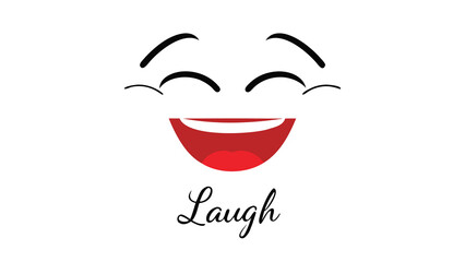 Laughing face with joyful expression and text