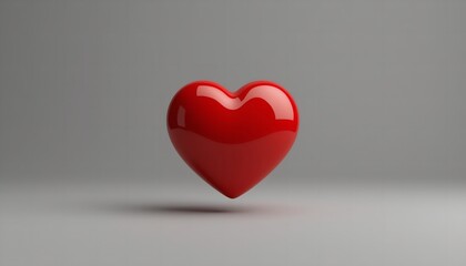 A shiny red heart floating in a gray background